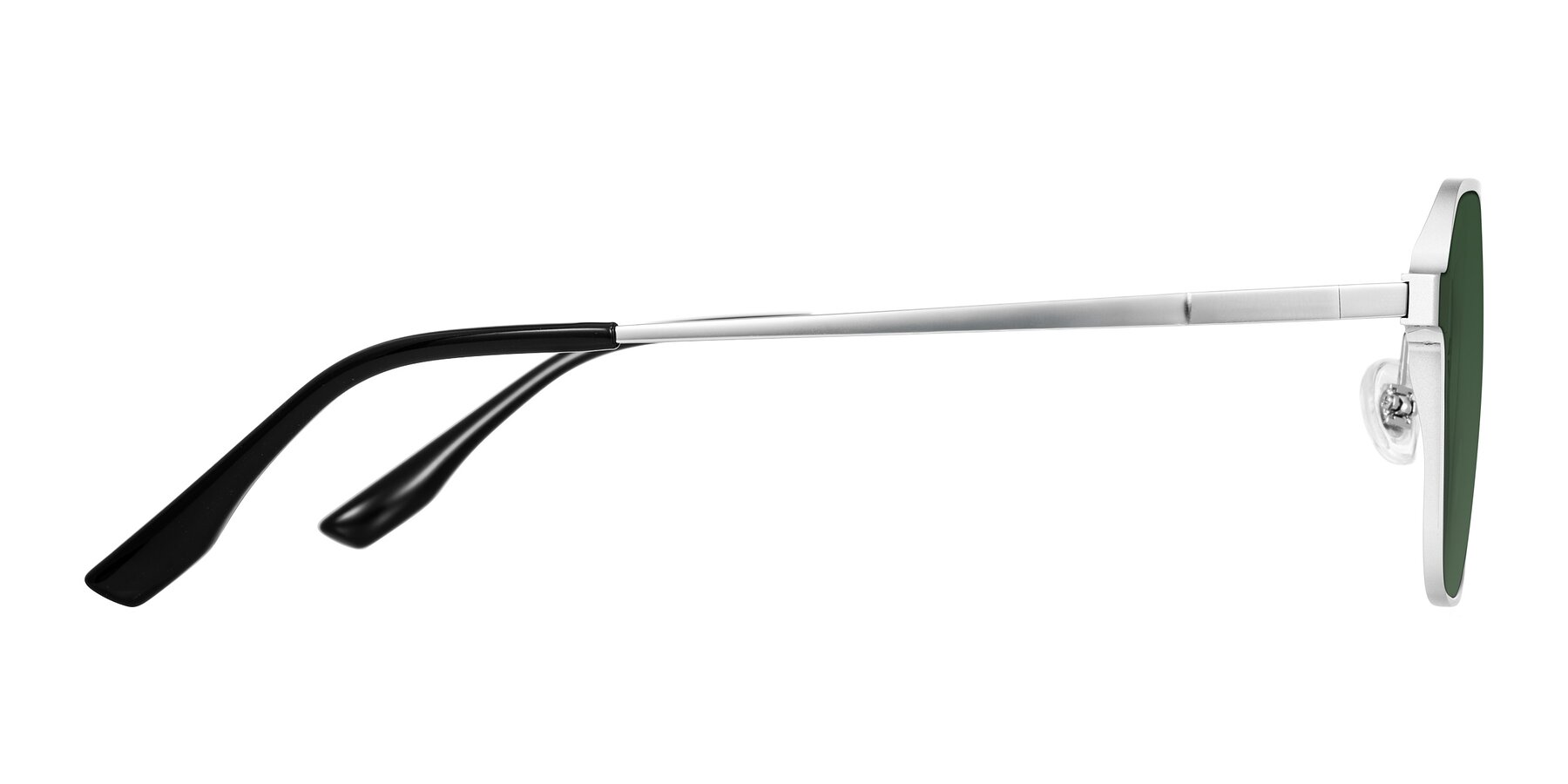 Side of Sanya in Matte Silver with Green Tinted Lenses