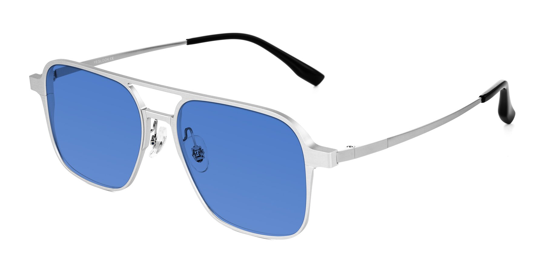 Angle of Sanya in Matte Silver with Blue Tinted Lenses