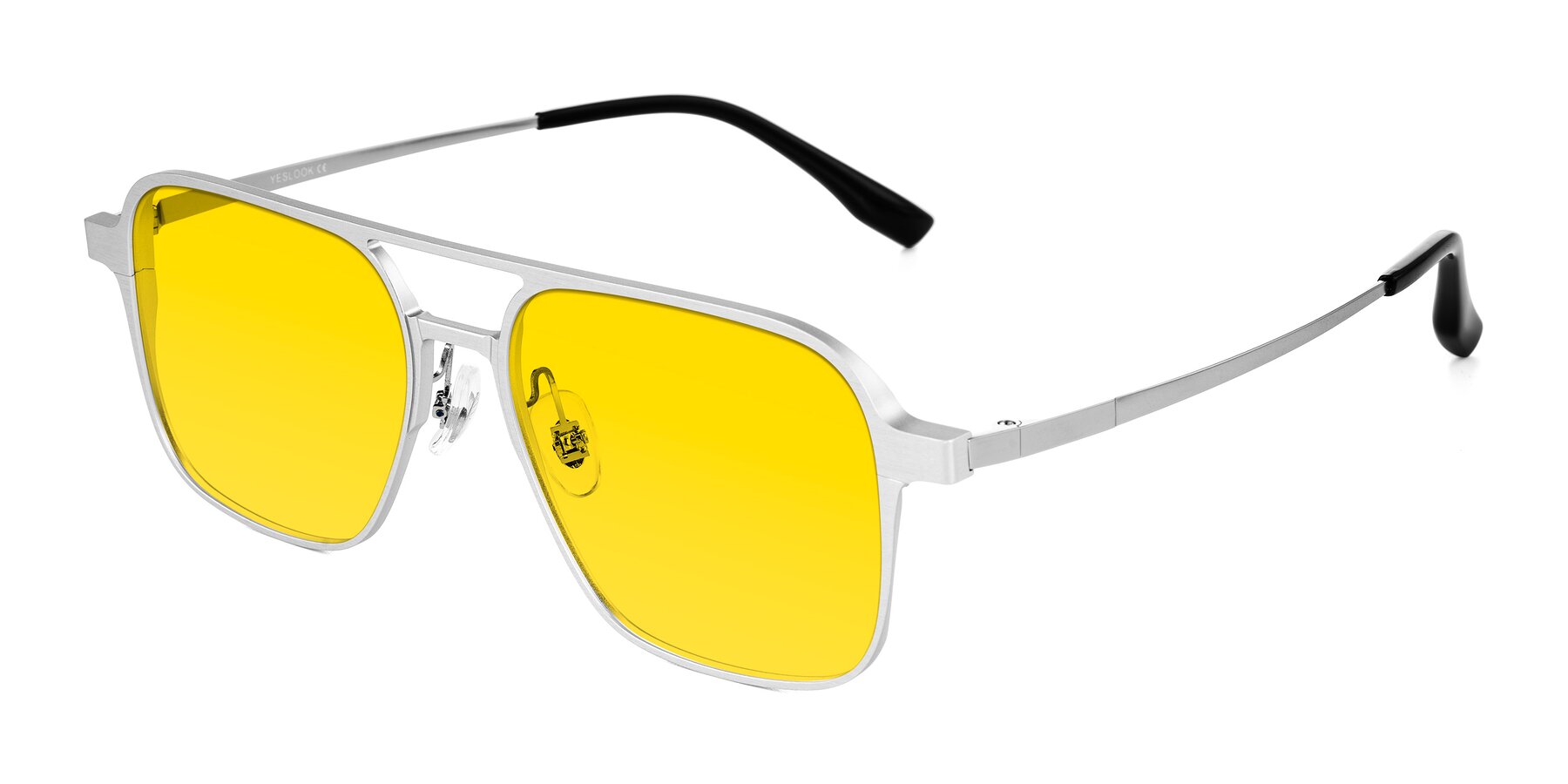Angle of Sanya in Matte Silver with Yellow Tinted Lenses
