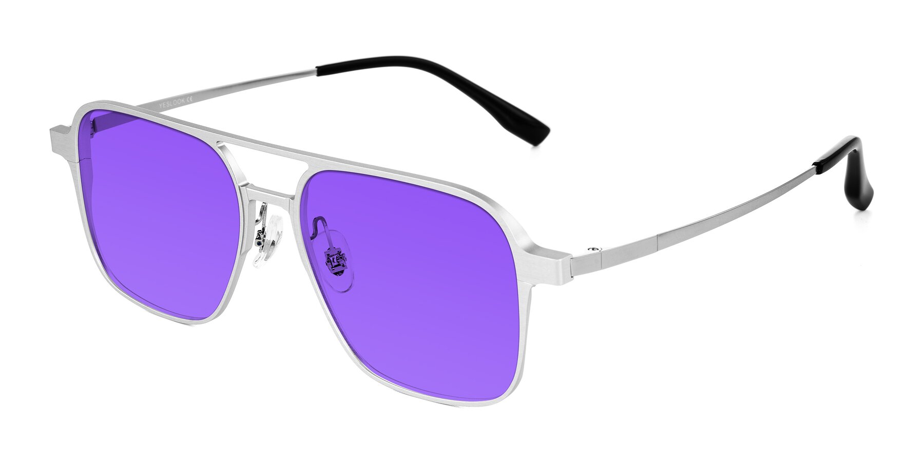 Angle of Sanya in Matte Silver with Purple Tinted Lenses