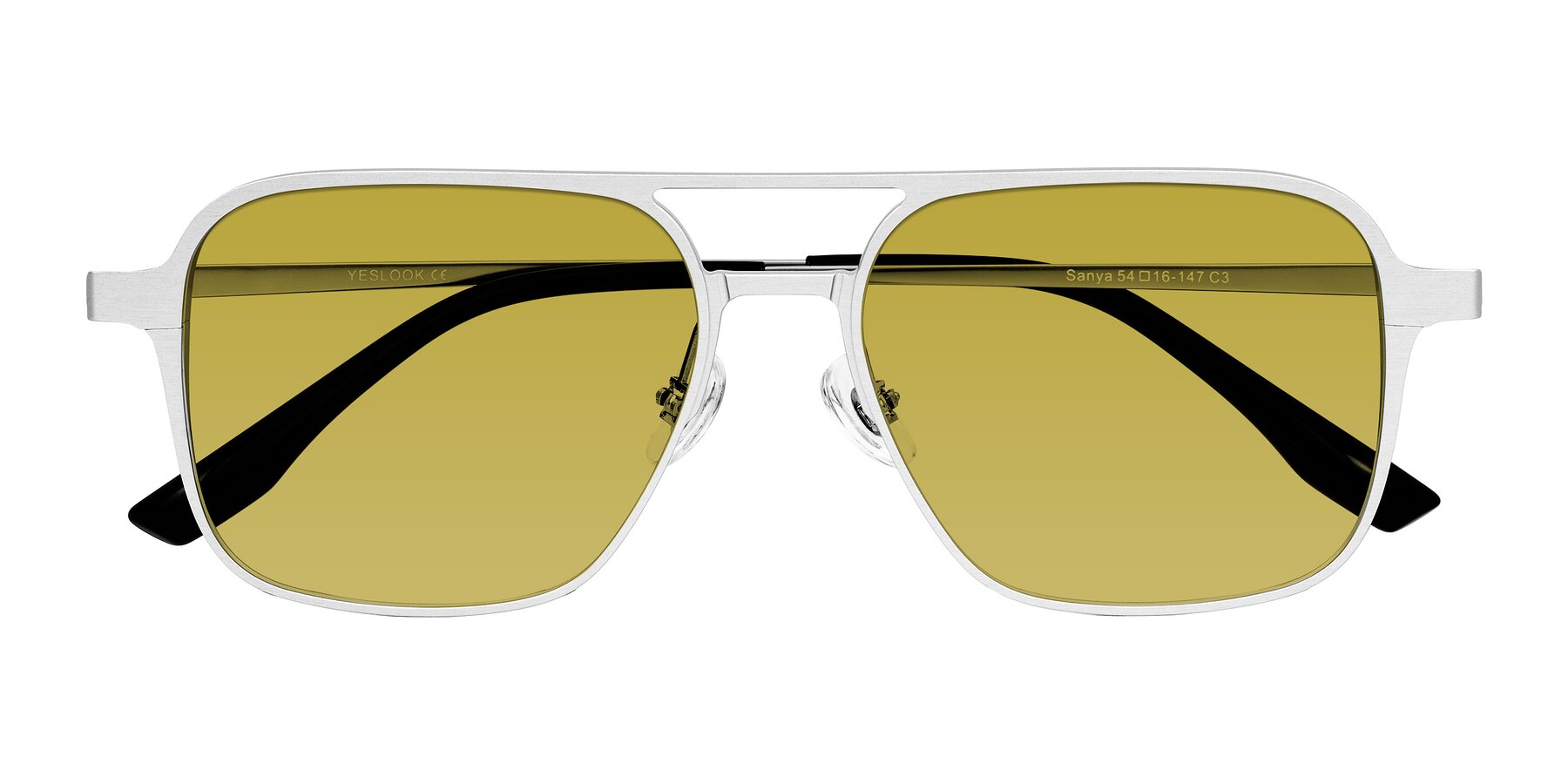 Folded Front of Sanya in Matte Silver with Champagne Tinted Lenses