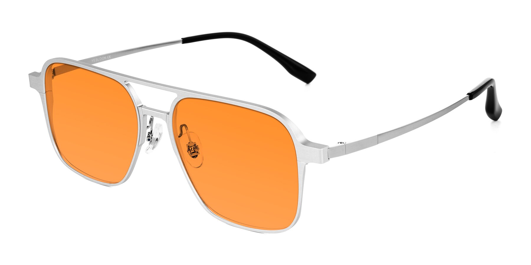 Angle of Sanya in Matte Silver with Orange Tinted Lenses