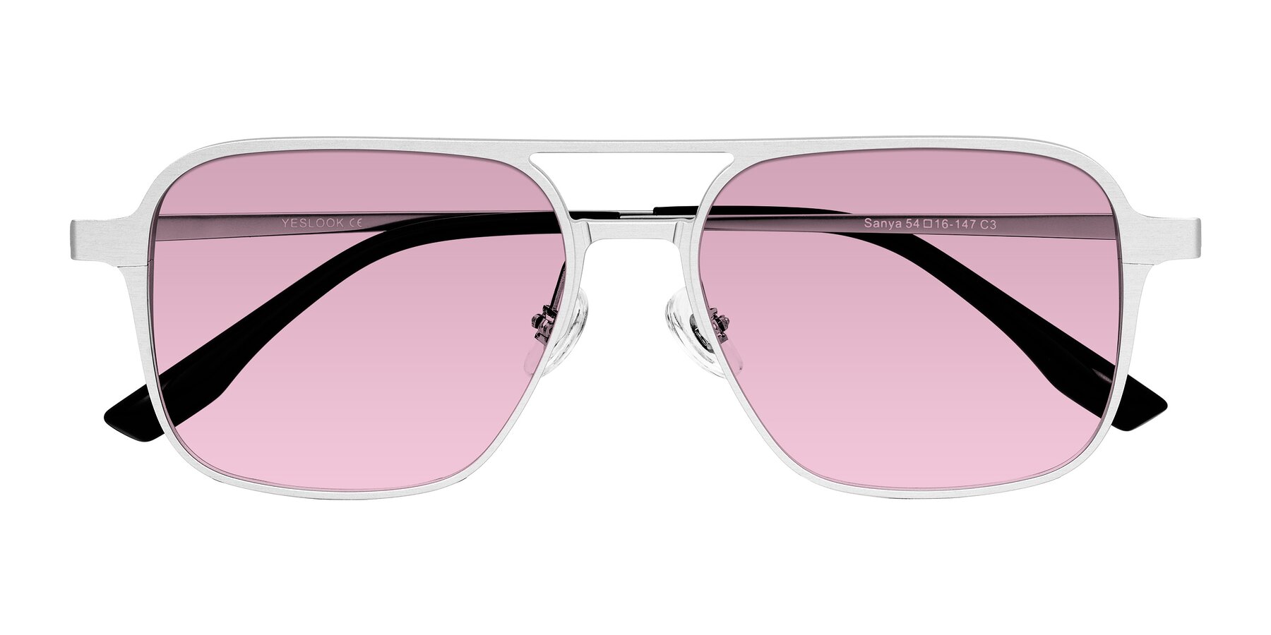 Folded Front of Sanya in Matte Silver with Light Wine Tinted Lenses