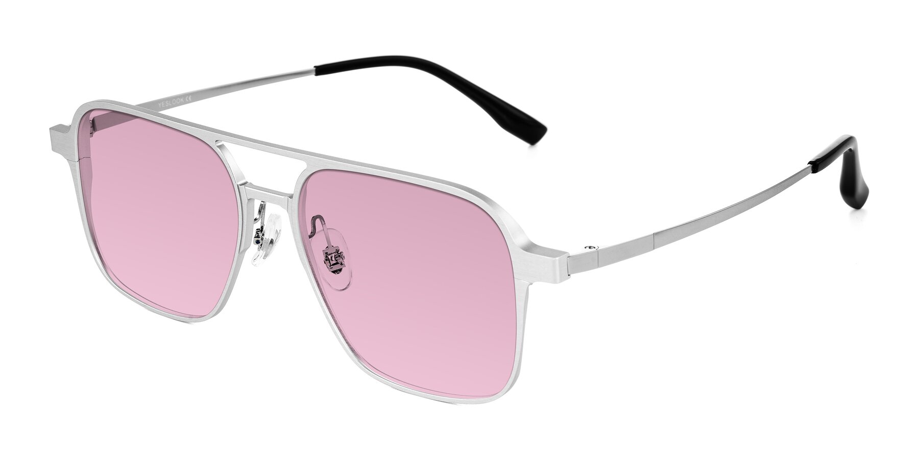 Angle of Sanya in Matte Silver with Light Wine Tinted Lenses