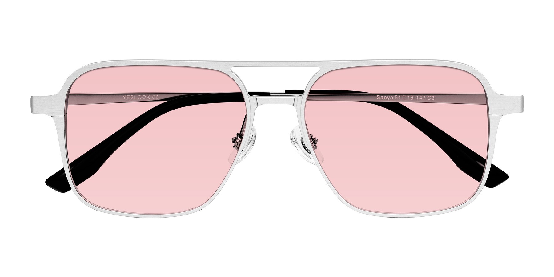 Folded Front of Sanya in Matte Silver with Light Garnet Tinted Lenses