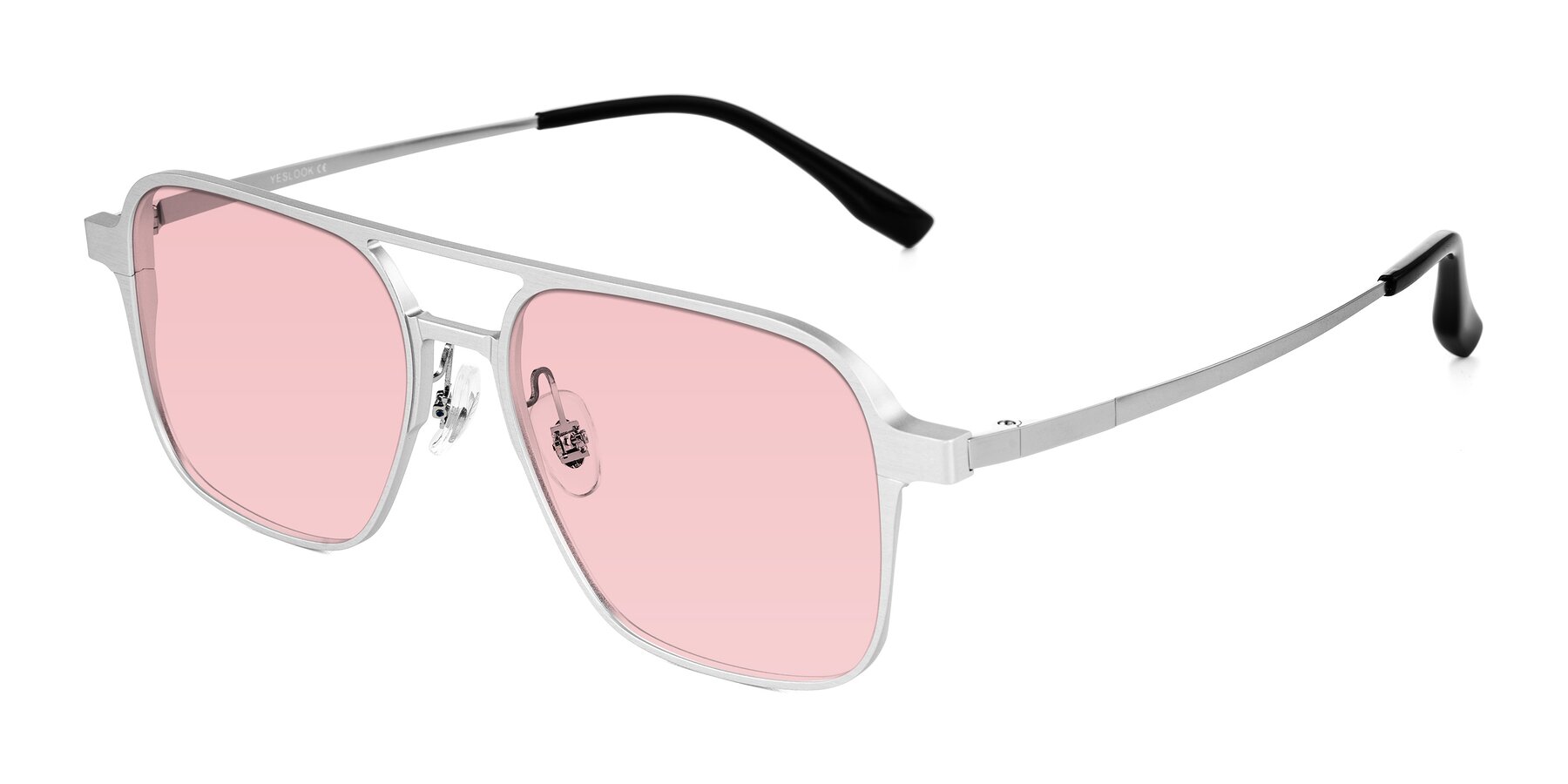 Angle of Sanya in Matte Silver with Light Garnet Tinted Lenses