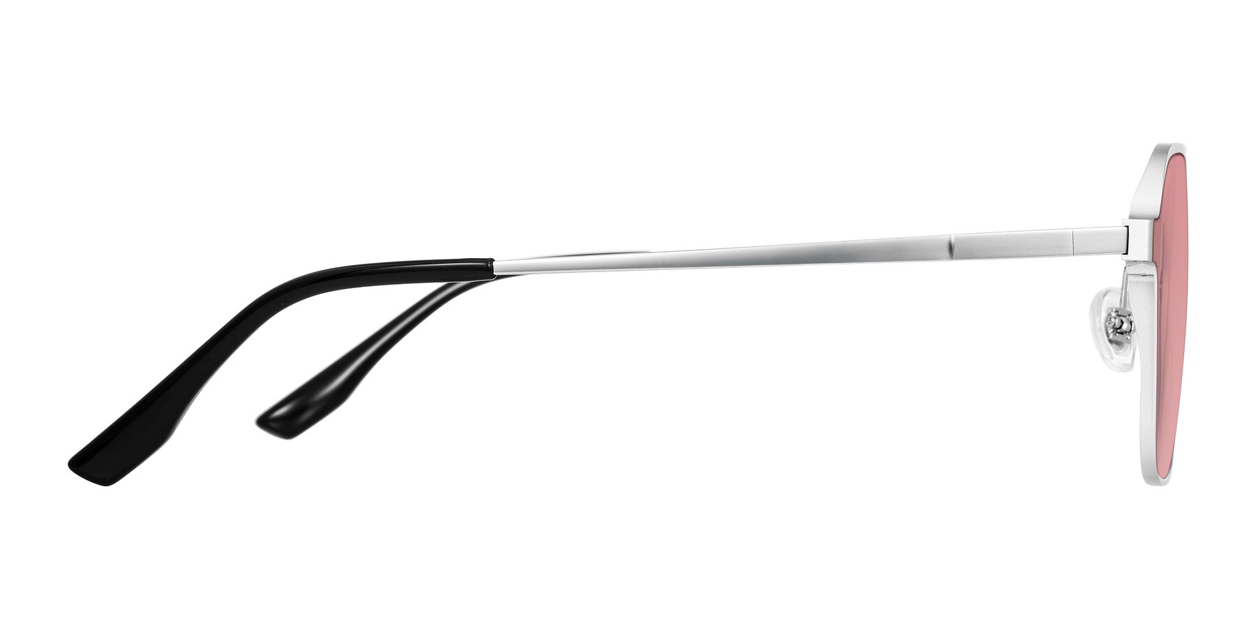 Side of Sanya in Matte Silver with Medium Garnet Tinted Lenses