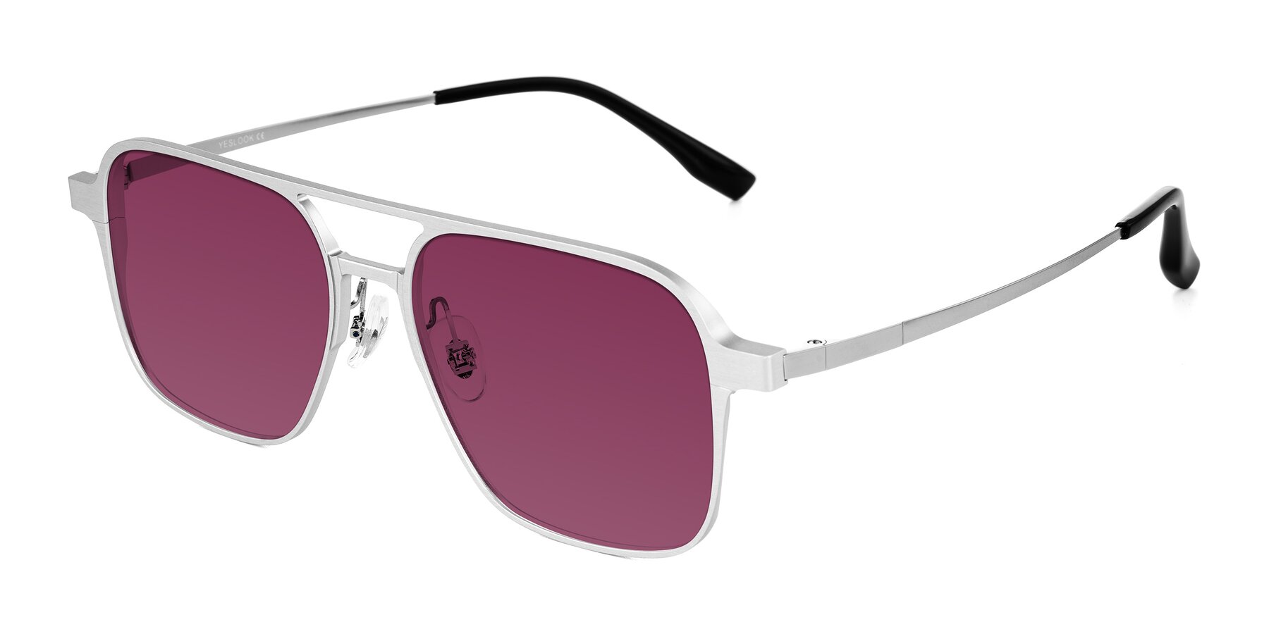 Angle of Sanya in Matte Silver with Wine Tinted Lenses