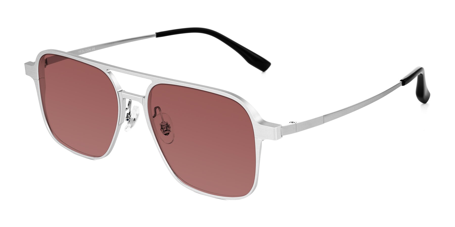 Angle of Sanya in Matte Silver with Garnet Tinted Lenses