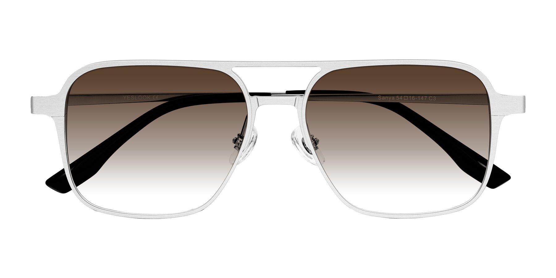 Folded Front of Sanya in Matte Silver with Brown Gradient Lenses