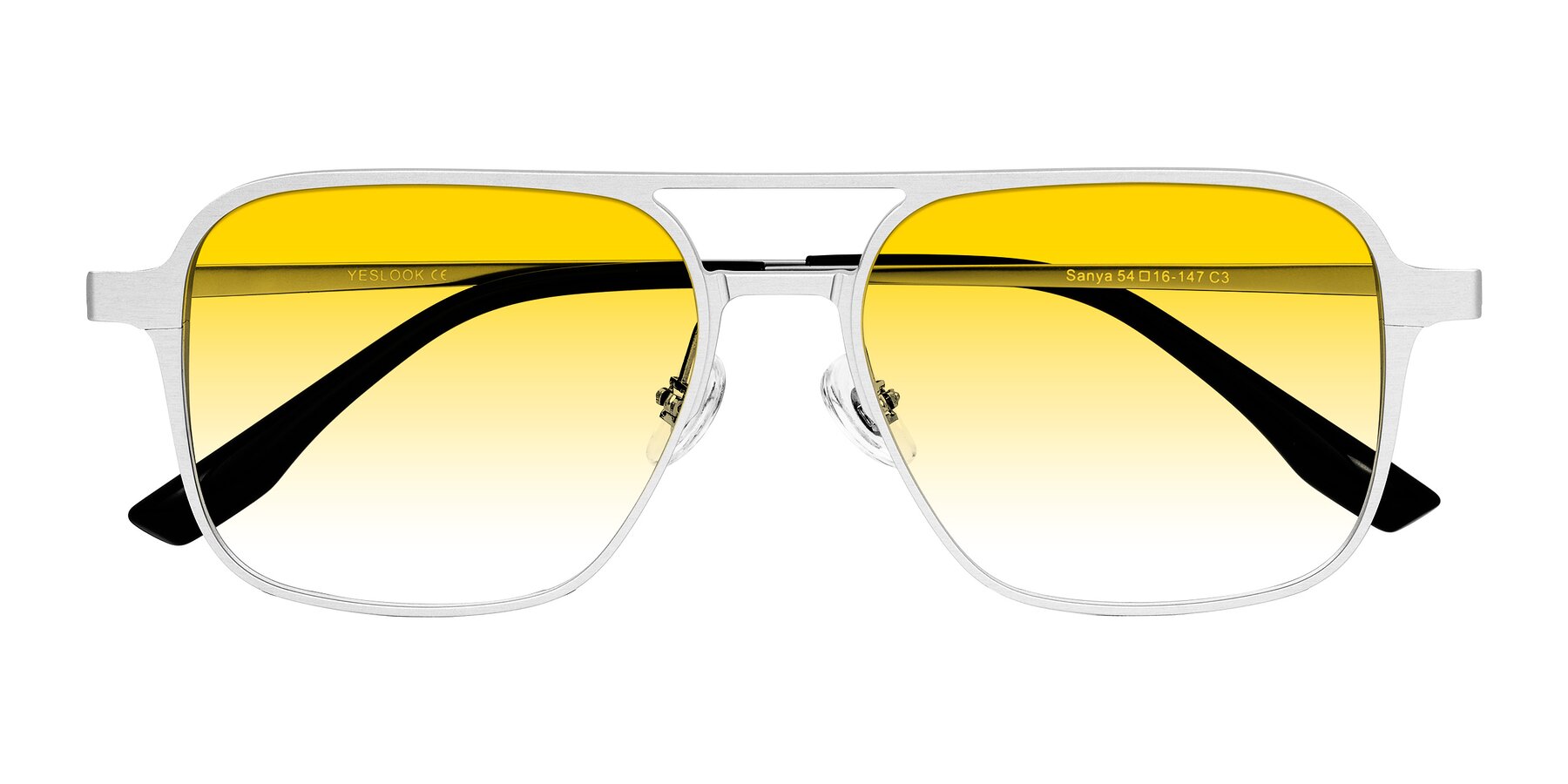Folded Front of Sanya in Matte Silver with Yellow Gradient Lenses