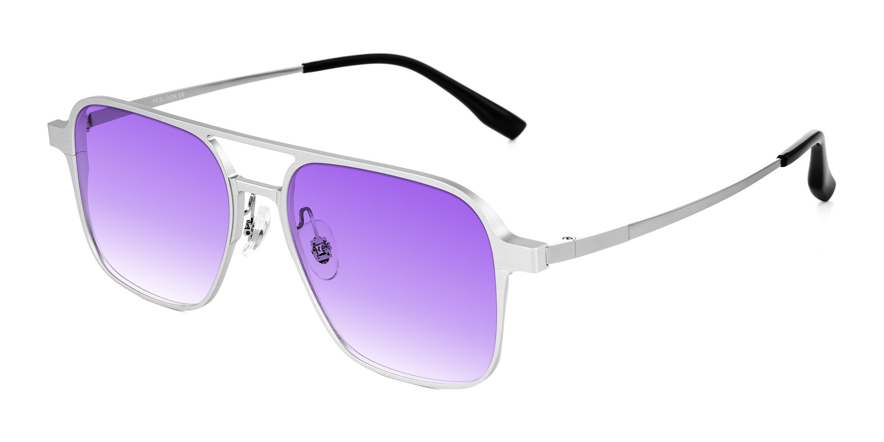 Angle of Sanya in Matte Silver with Purple Gradient Lenses