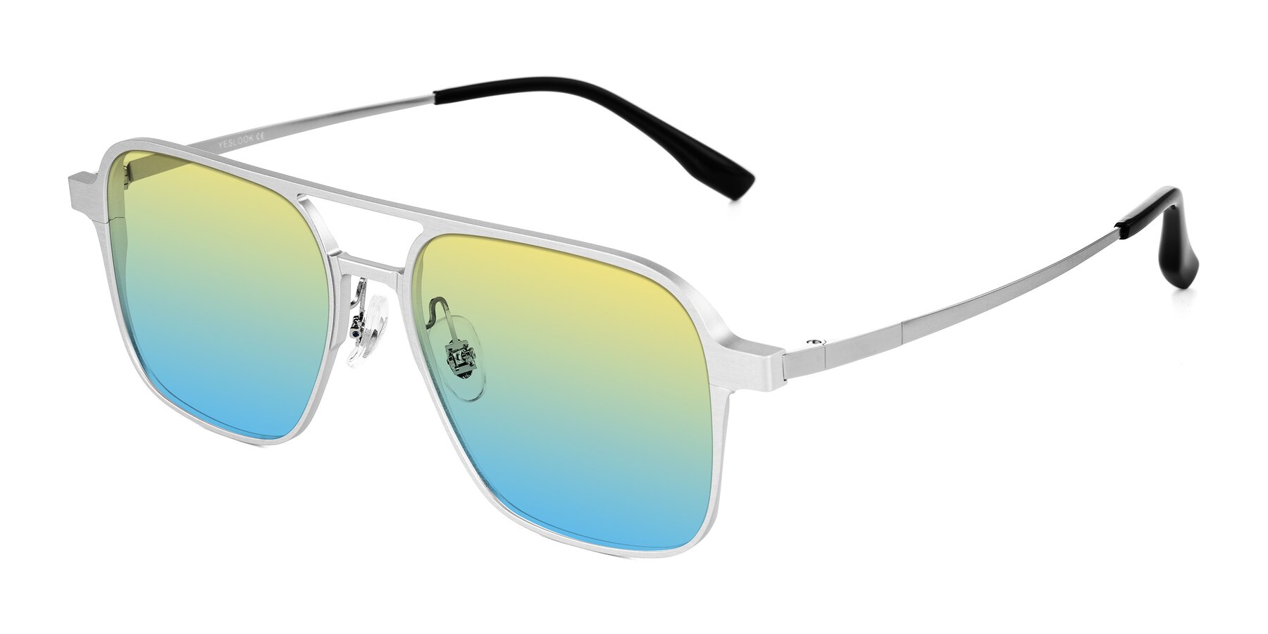 Angle of Sanya in Matte Silver with Yellow / Blue Gradient Lenses