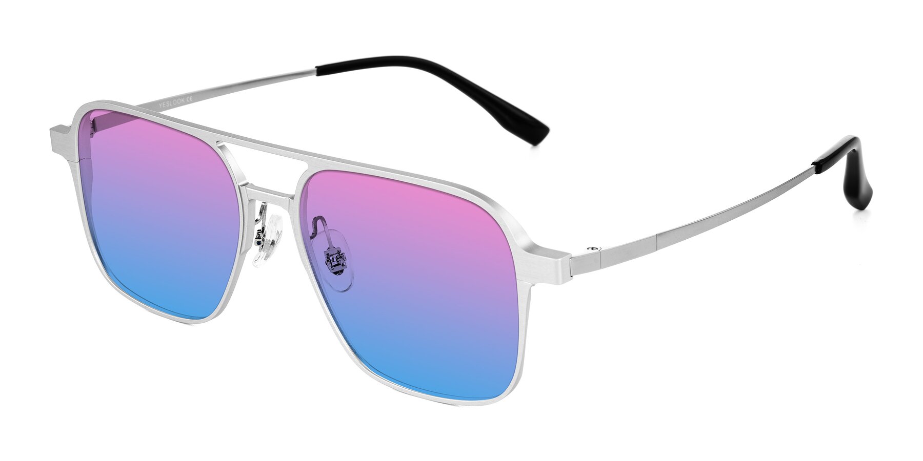 Angle of Sanya in Matte Silver with Pink / Blue Gradient Lenses