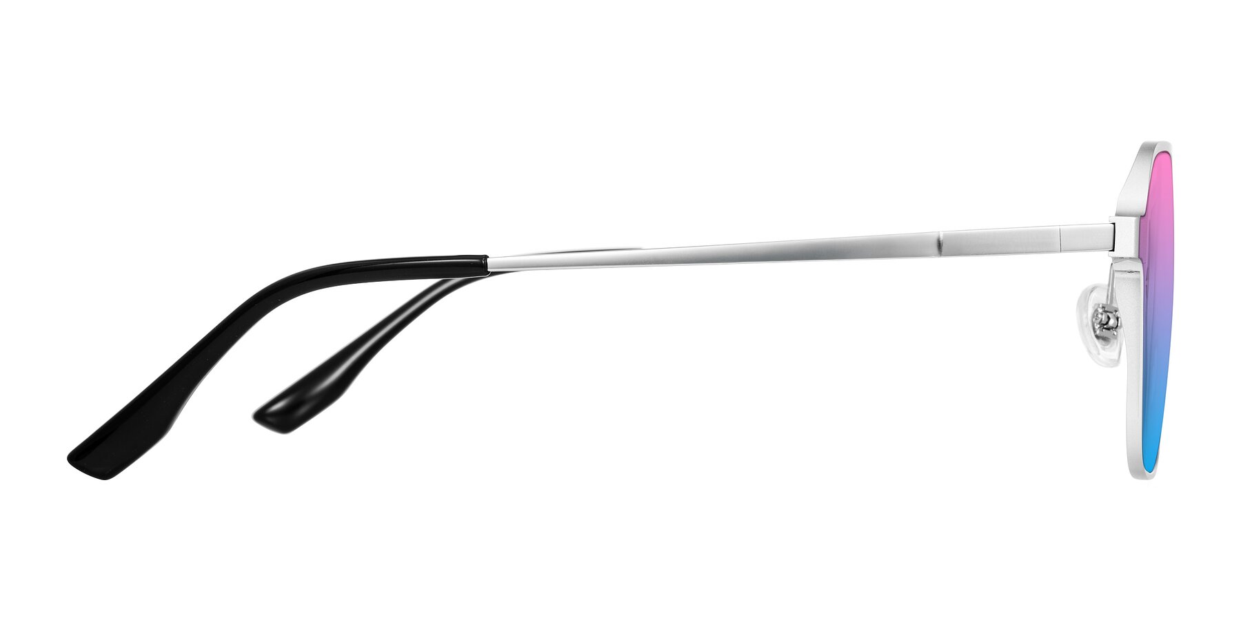 Side of Sanya in Matte Silver with Pink / Blue Gradient Lenses
