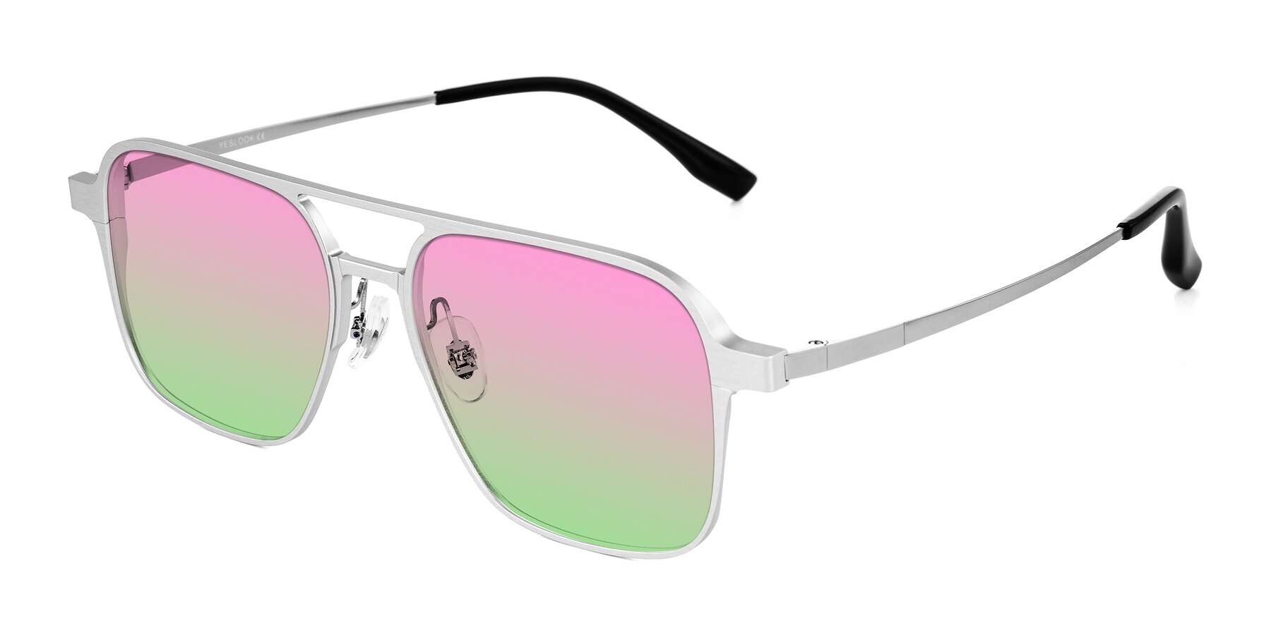 Angle of Sanya in Matte Silver with Pink / Green Gradient Lenses