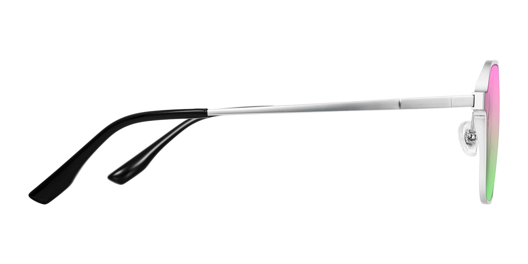 Side of Sanya in Matte Silver with Pink / Green Gradient Lenses