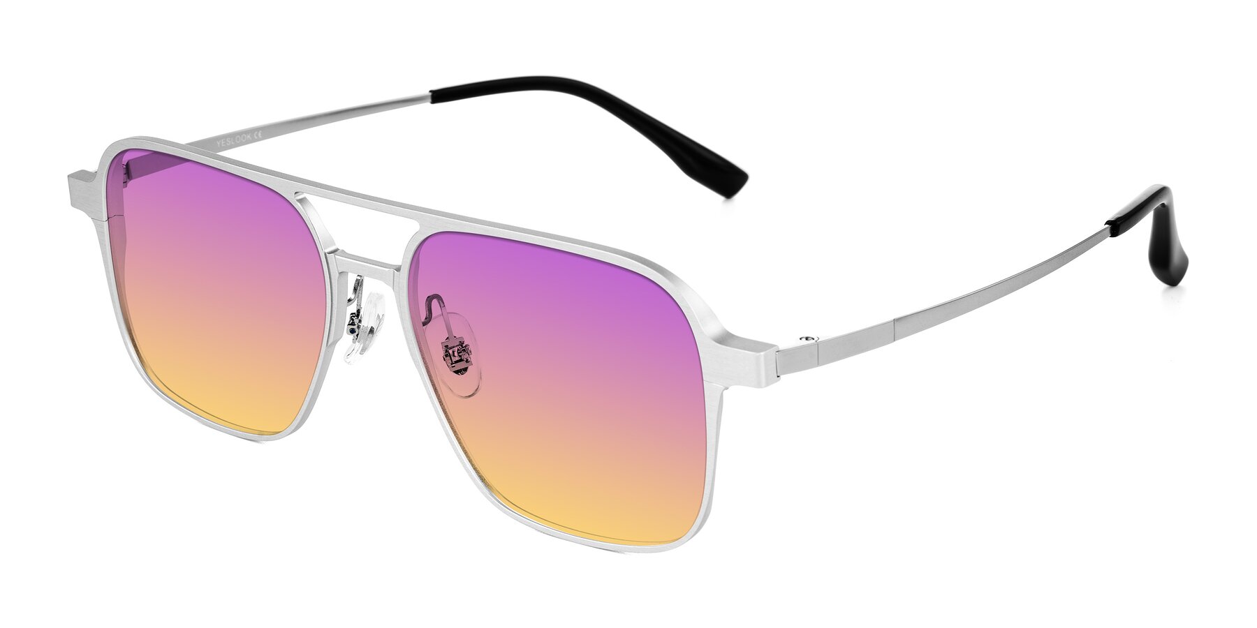 Angle of Sanya in Matte Silver with Purple / Yellow Gradient Lenses