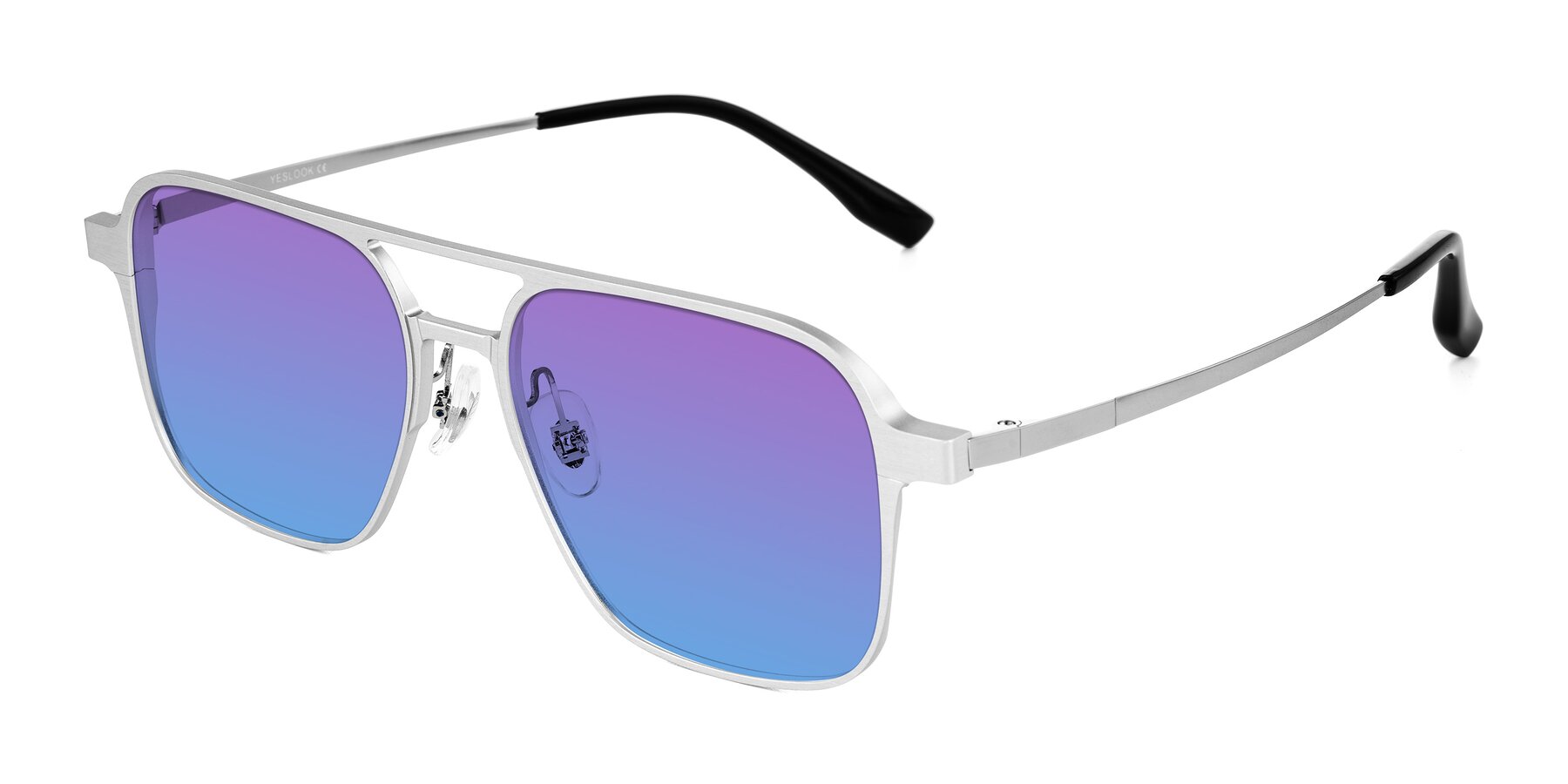 Angle of Sanya in Matte Silver with Purple / Blue Gradient Lenses