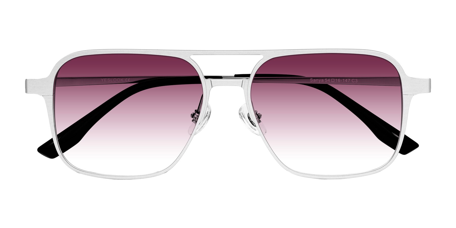Folded Front of Sanya in Matte Silver with Wine Gradient Lenses