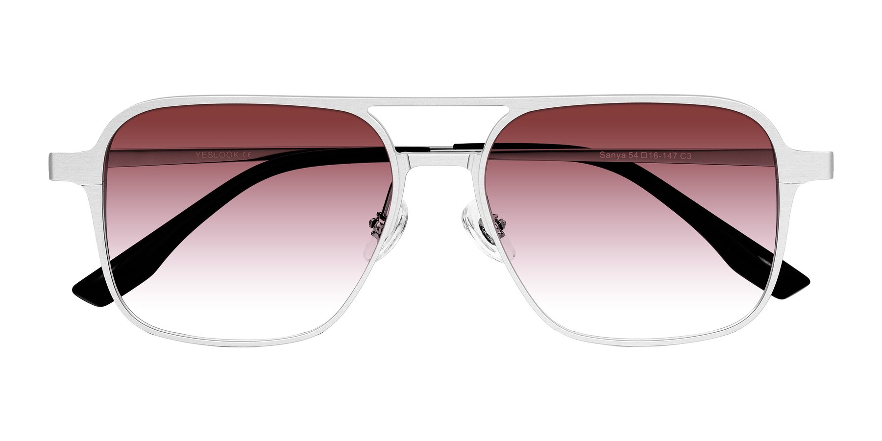Folded Front of Sanya in Matte Silver with Garnet Gradient Lenses
