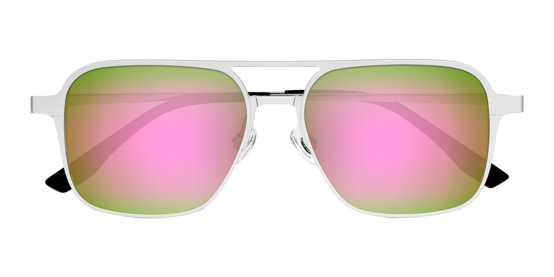 Folded Front of Sanya in Matte Silver with Pink Mirrored Lenses