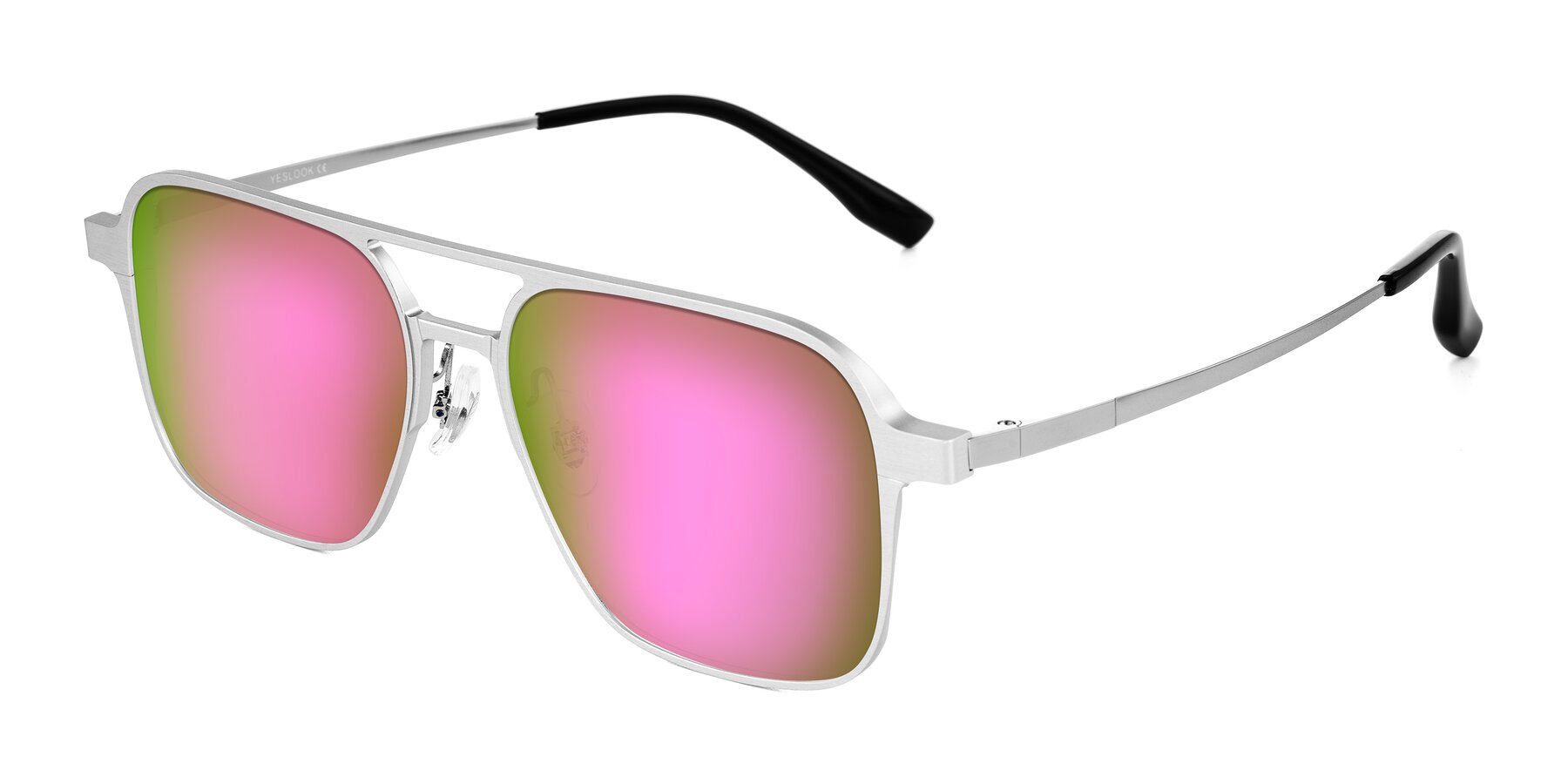 Angle of Sanya in Matte Silver with Pink Mirrored Lenses