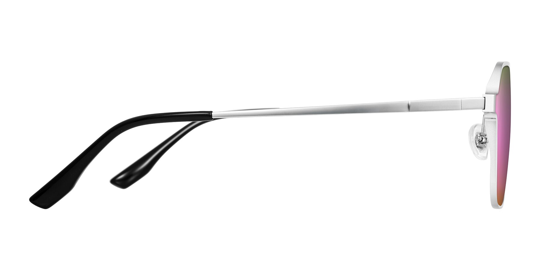 Side of Sanya in Matte Silver with Pink Mirrored Lenses