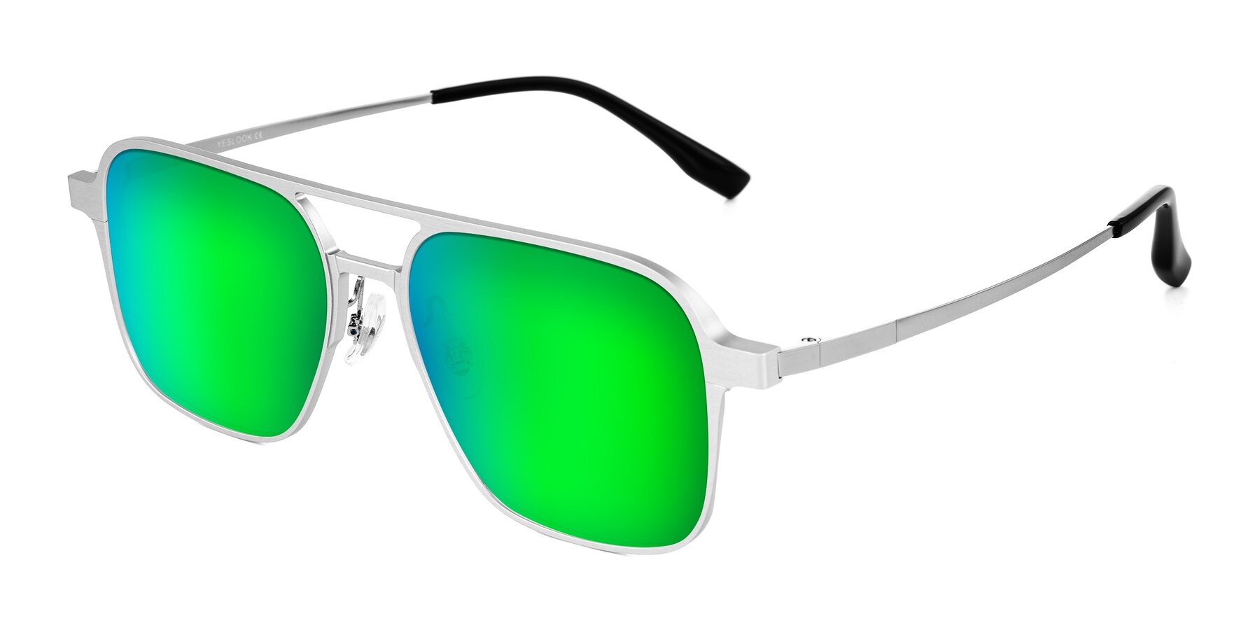 Angle of Sanya in Matte Silver with Green Mirrored Lenses