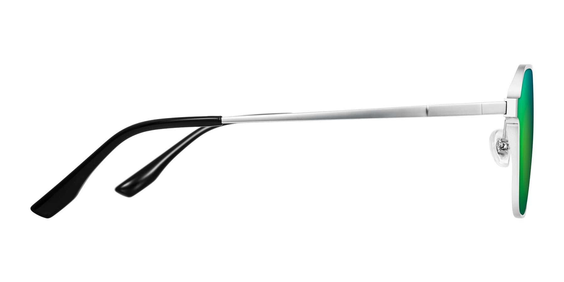 Side of Sanya in Matte Silver with Green Mirrored Lenses