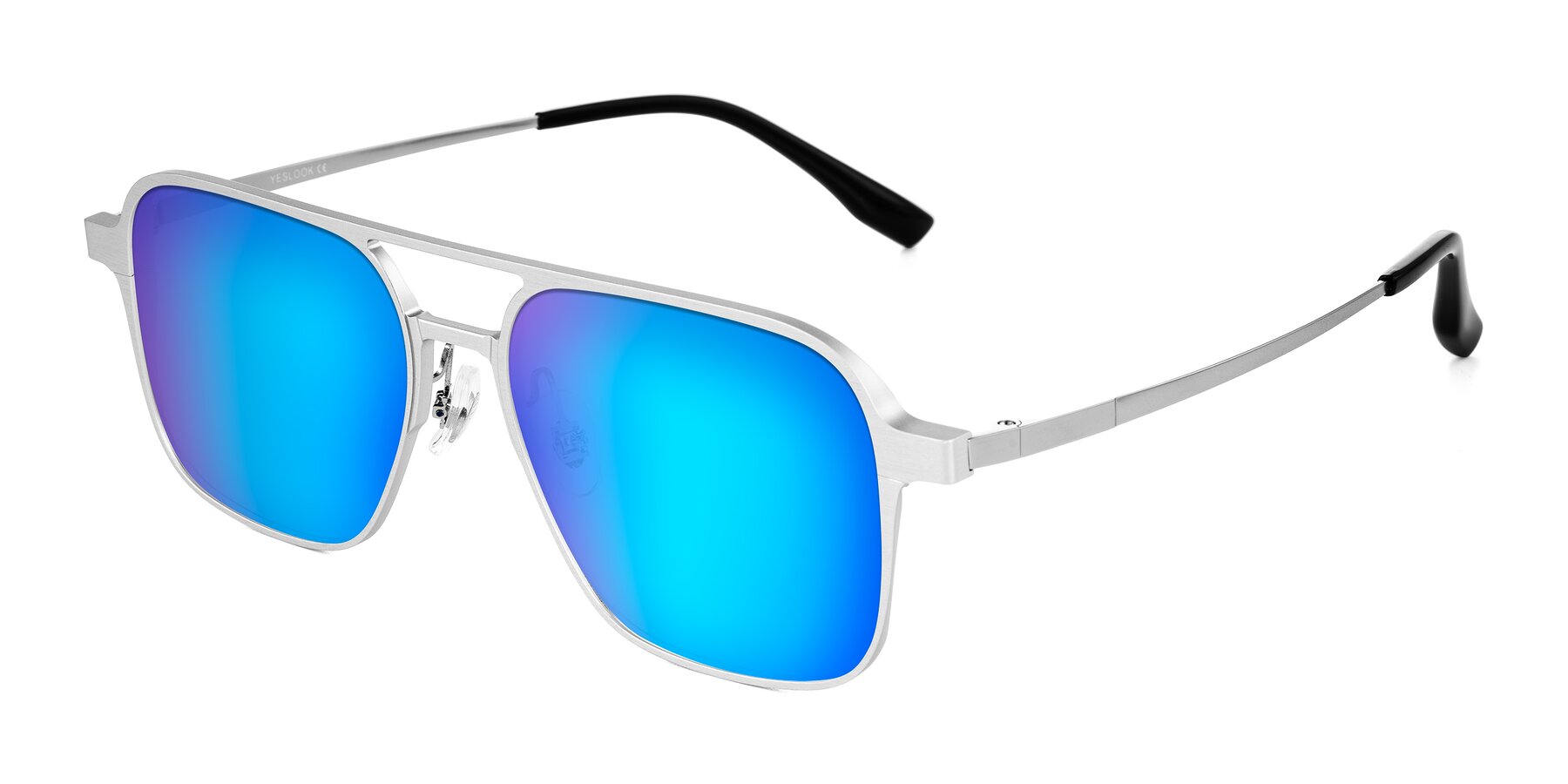 Angle of Sanya in Matte Silver with Blue Mirrored Lenses
