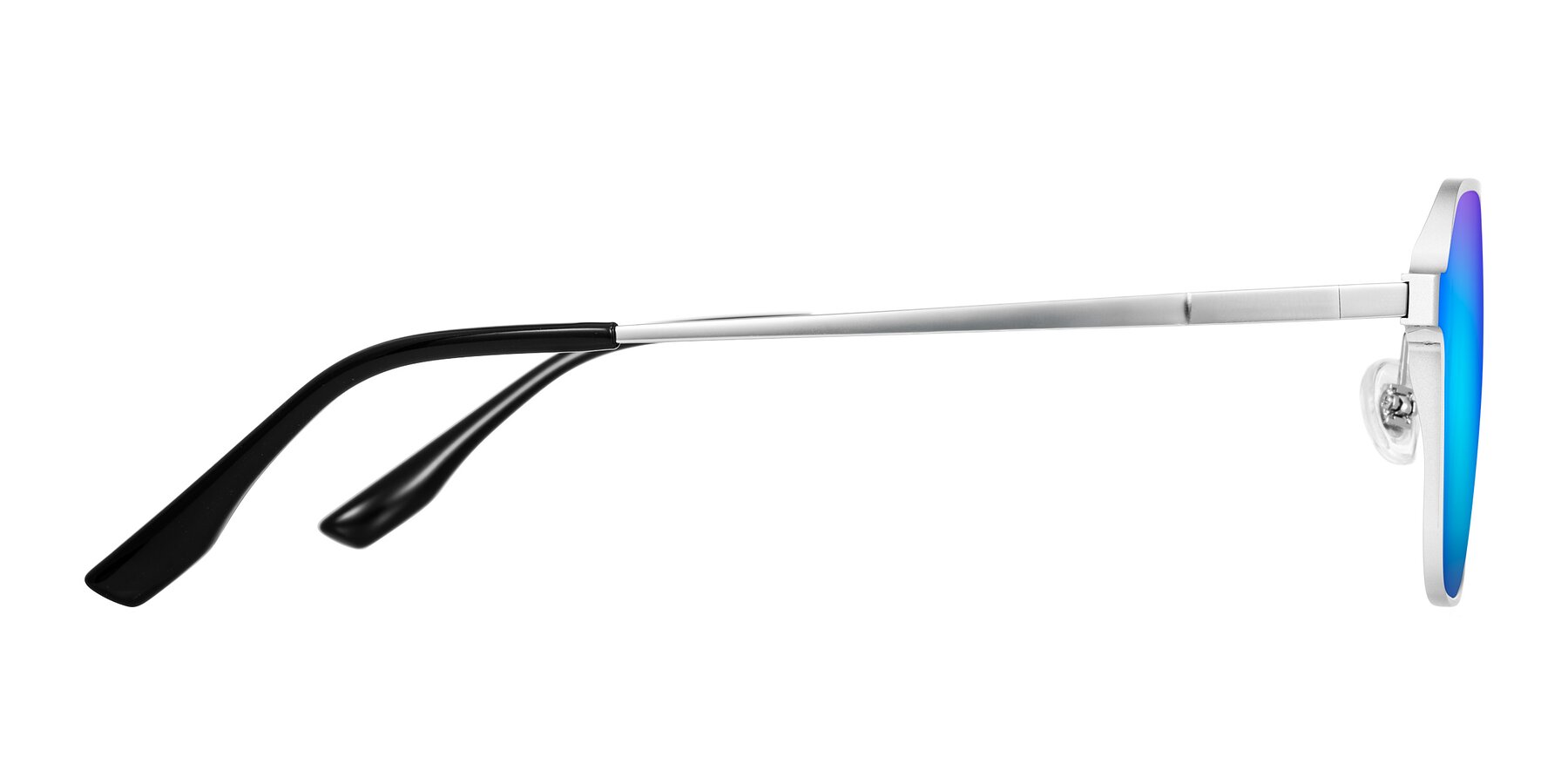 Side of Sanya in Matte Silver with Blue Mirrored Lenses