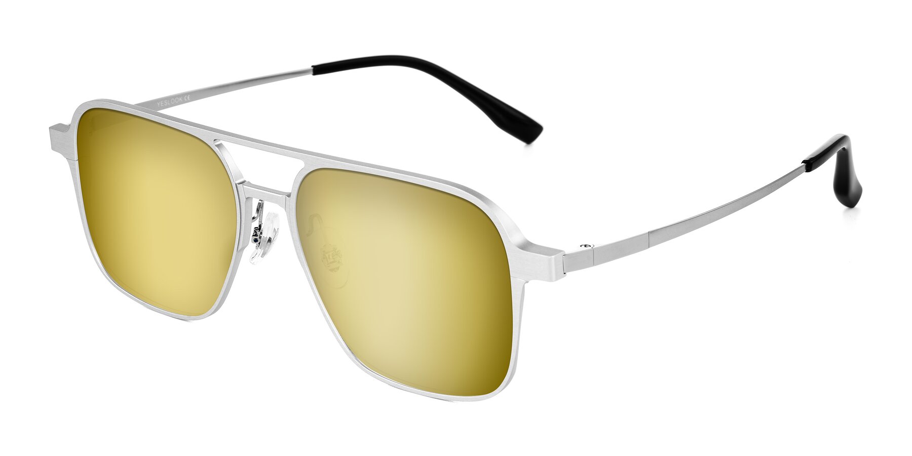 Angle of Sanya in Matte Silver with Gold Mirrored Lenses