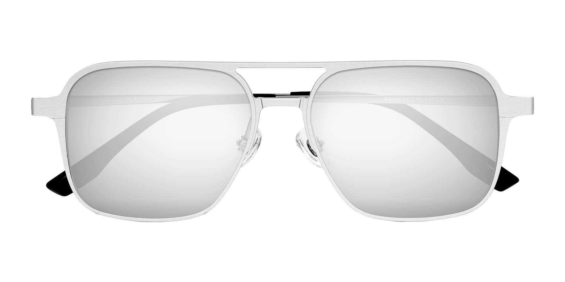 Folded Front of Sanya in Matte Silver with Silver Mirrored Lenses