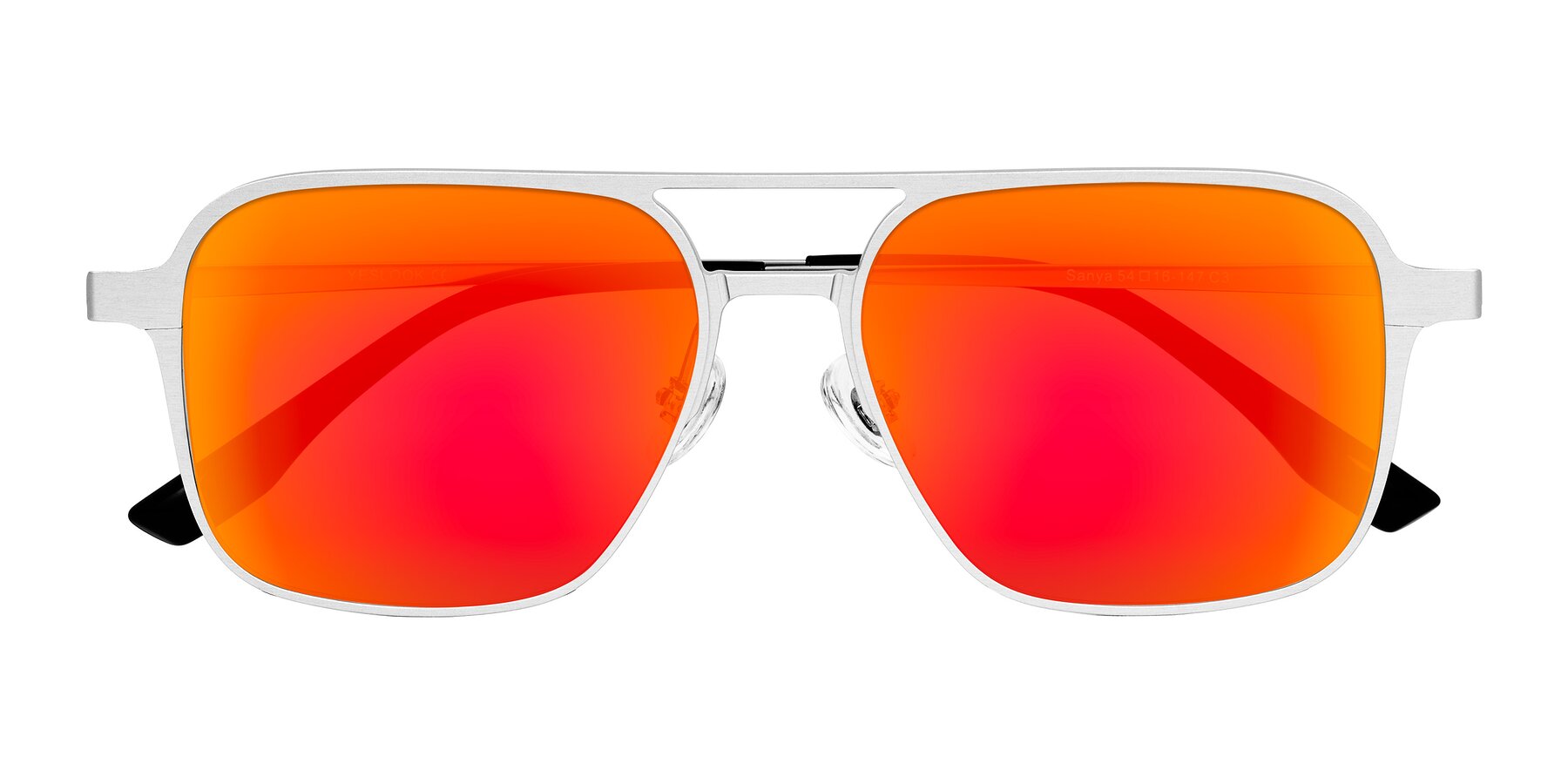 Folded Front of Sanya in Matte Silver with Red Gold Mirrored Lenses