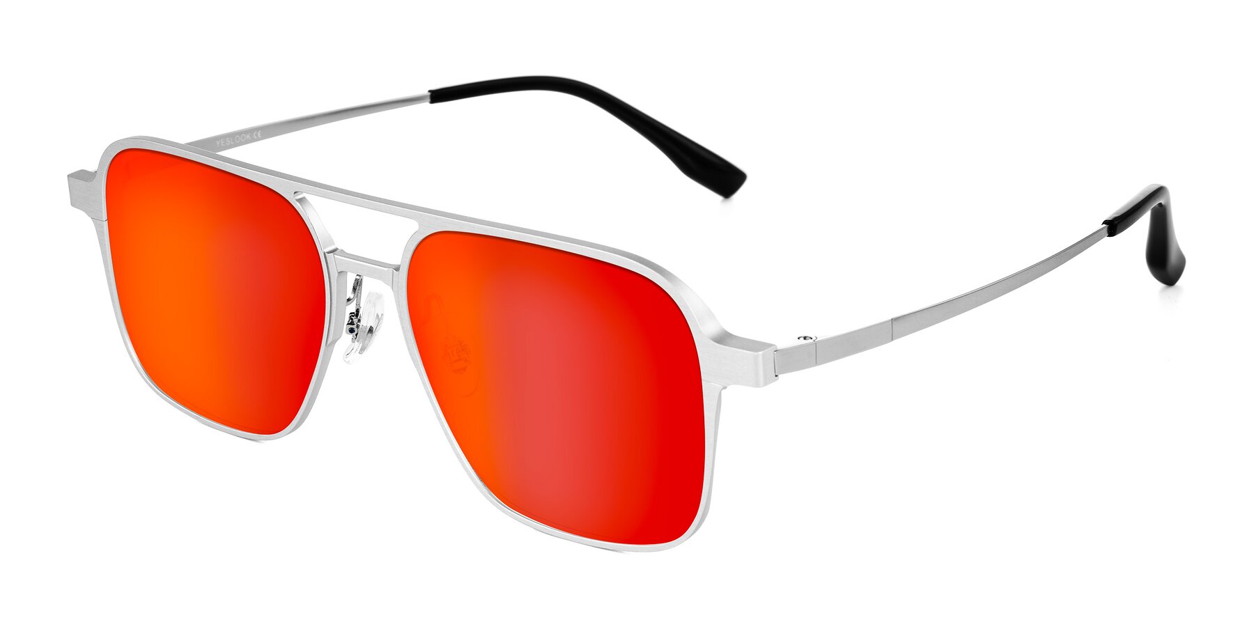 Angle of Sanya in Matte Silver with Red Gold Mirrored Lenses