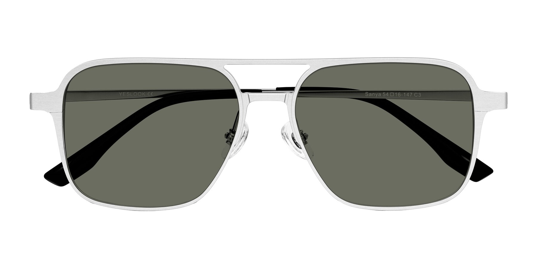 Folded Front of Sanya in Matte Silver with Gray Polarized Lenses