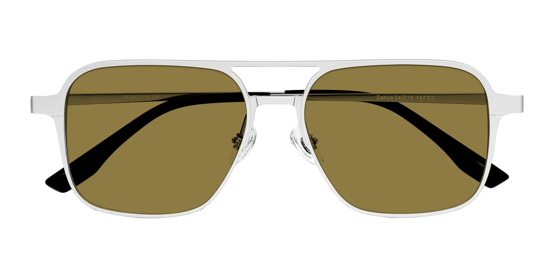 Folded Front of Sanya in Matte Silver with Brown Polarized Lenses