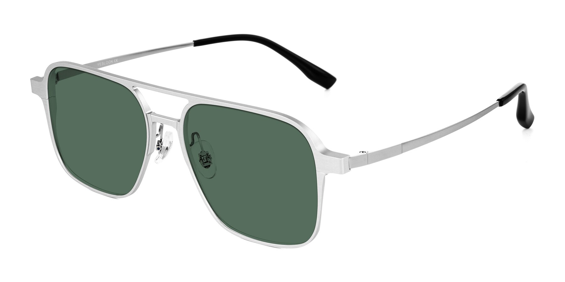 Angle of Sanya in Matte Silver with Green Polarized Lenses