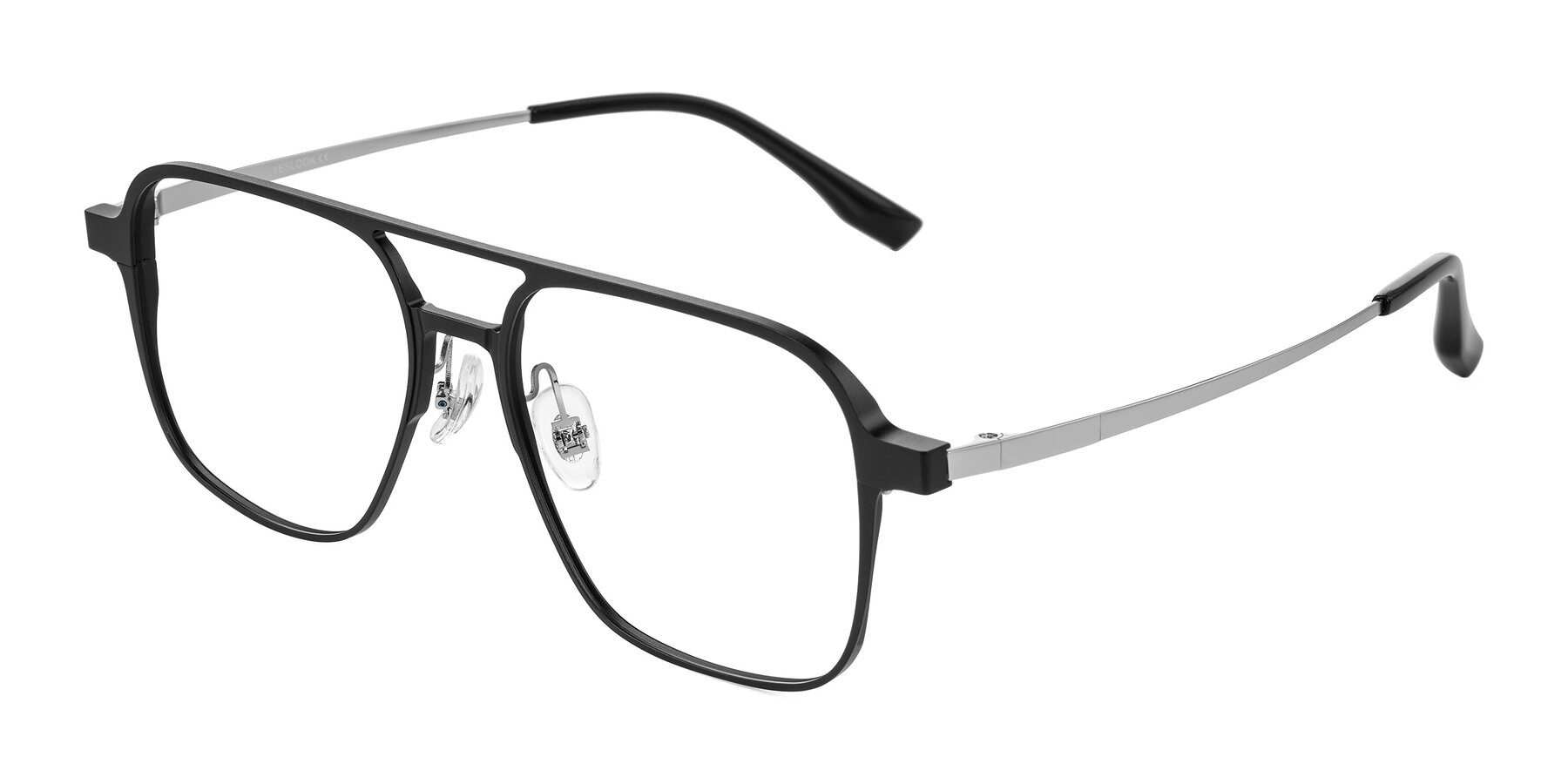 Angle of Sanya in Matte Black/Silver with Clear Eyeglass Lenses