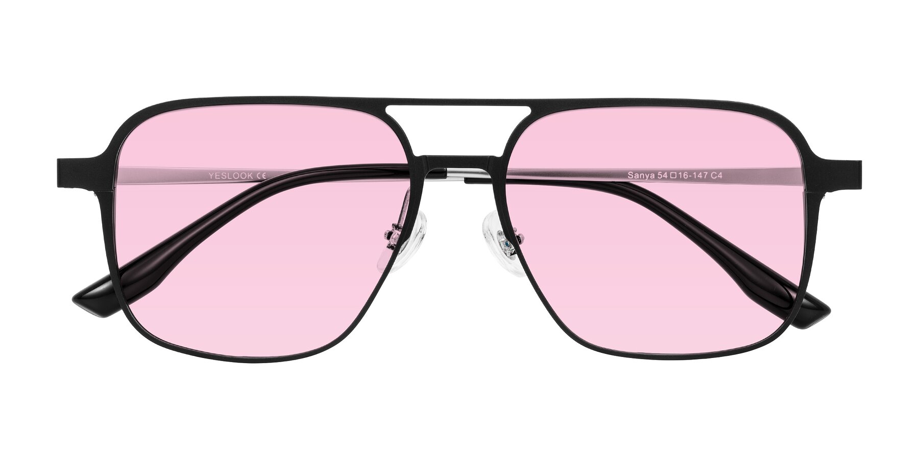 Folded Front of Sanya in Matte Black/Silver with Light Pink Tinted Lenses
