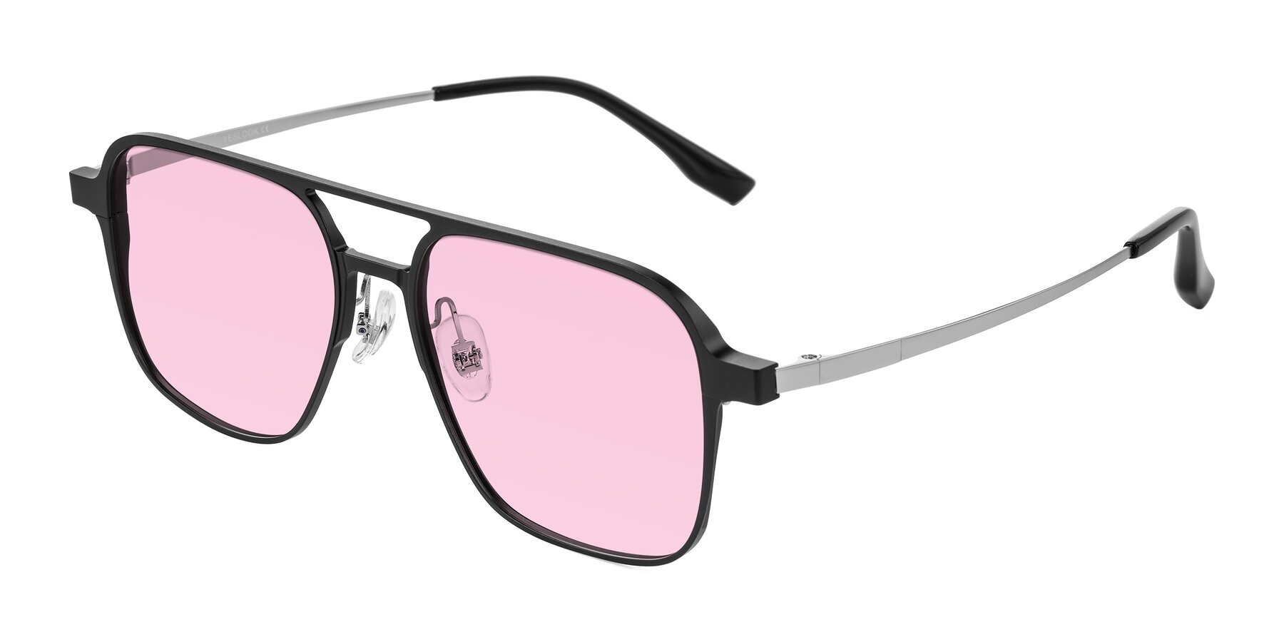 Angle of Sanya in Matte Black/Silver with Light Pink Tinted Lenses