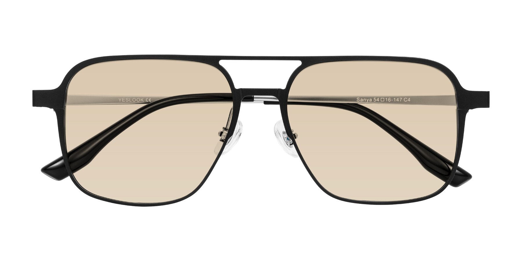 Folded Front of Sanya in Matte Black/Silver with Light Brown Tinted Lenses