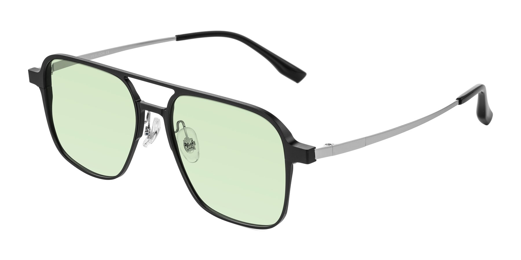 Angle of Sanya in Matte Black/Silver with Light Green Tinted Lenses