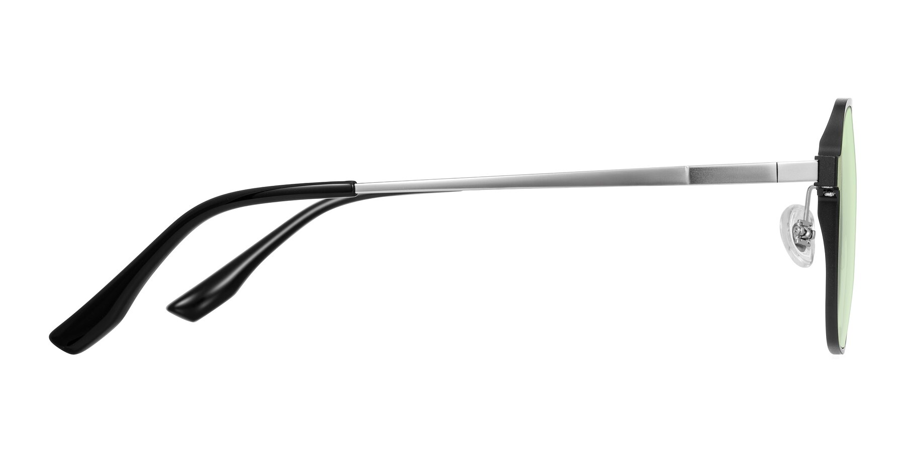 Side of Sanya in Matte Black/Silver with Light Green Tinted Lenses