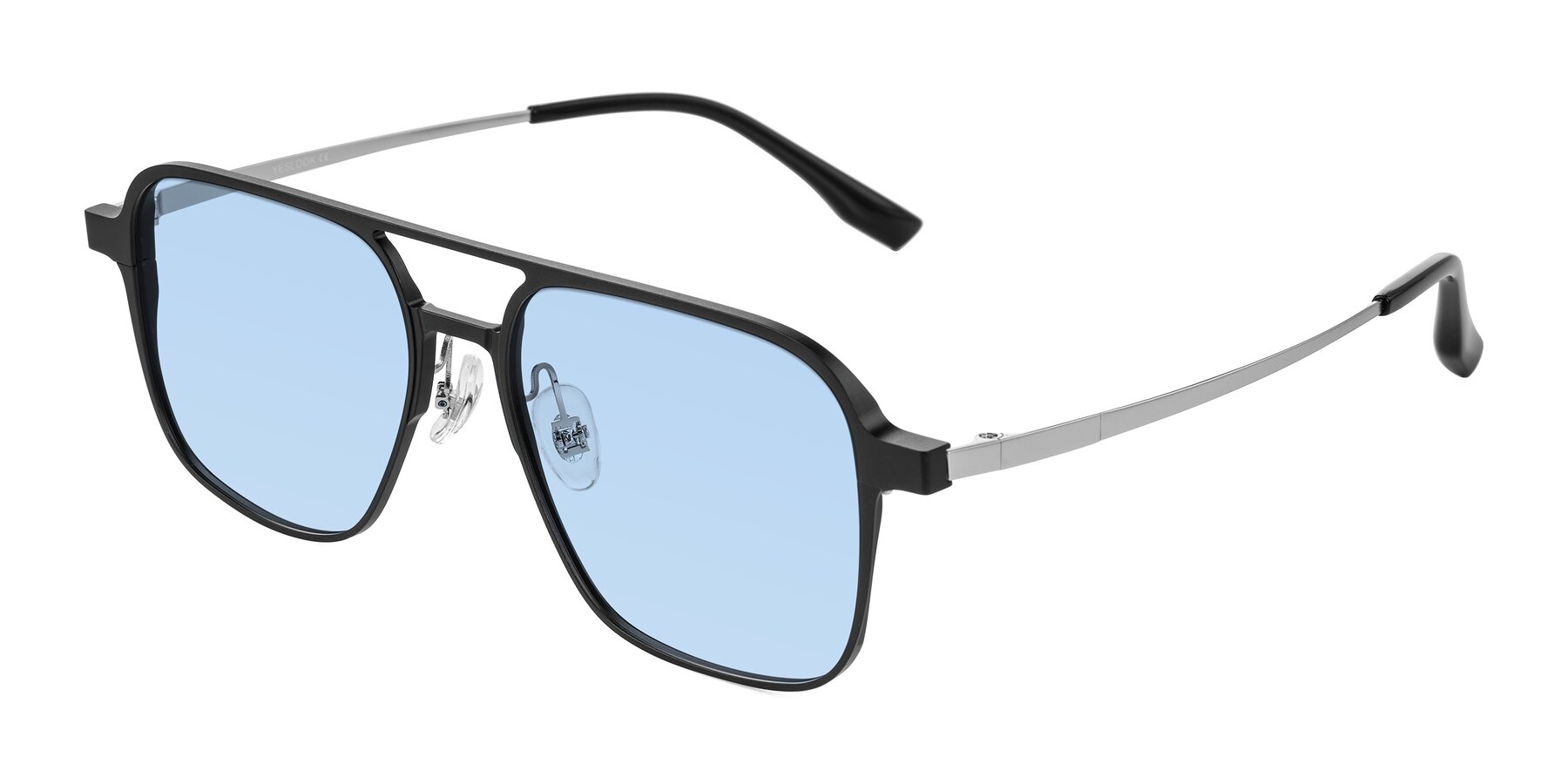 Angle of Sanya in Matte Black/Silver with Light Blue Tinted Lenses