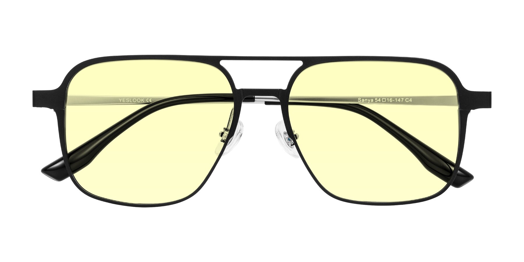 Folded Front of Sanya in Matte Black/Silver with Light Yellow Tinted Lenses