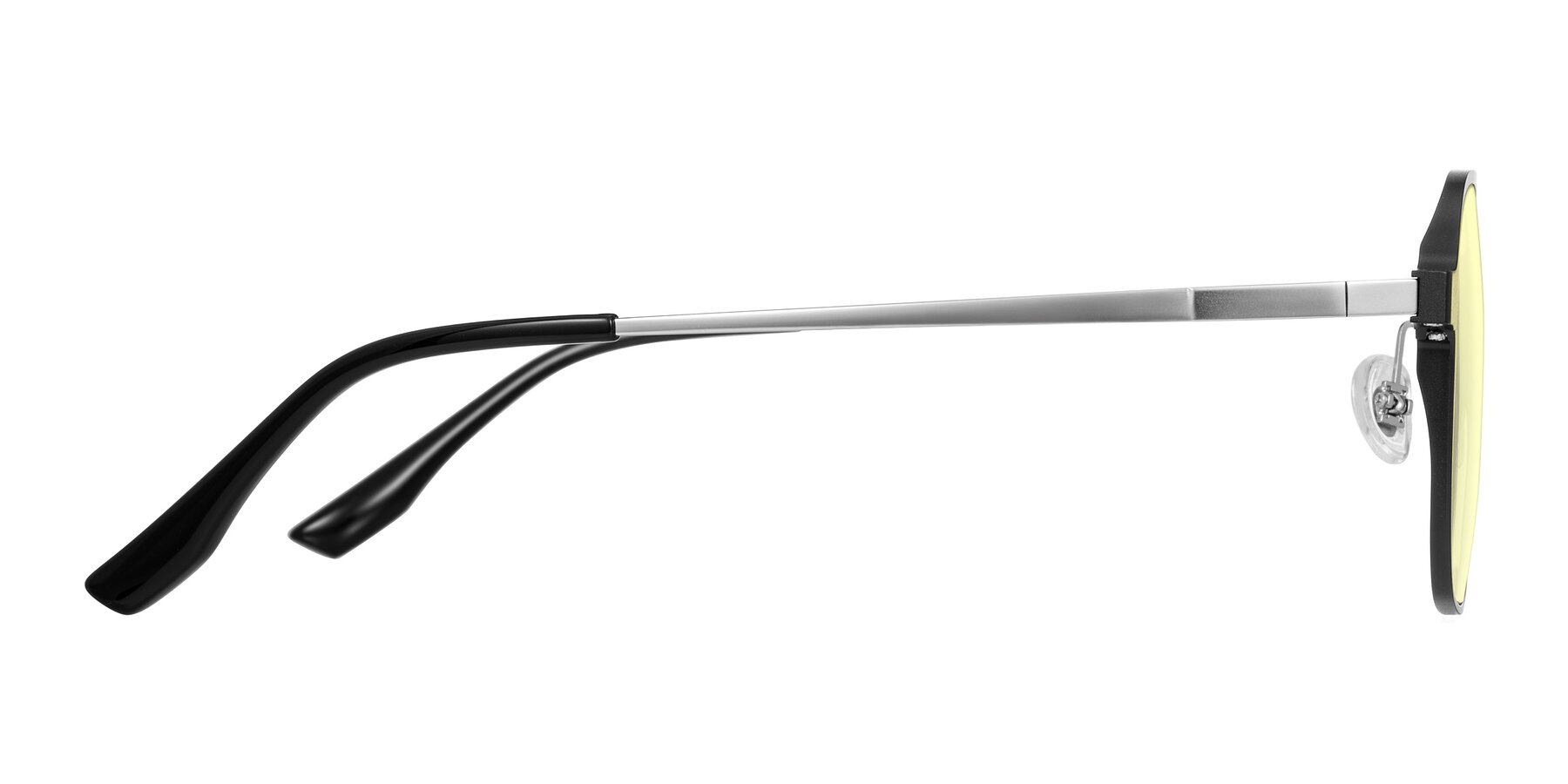 Side of Sanya in Matte Black/Silver with Light Yellow Tinted Lenses