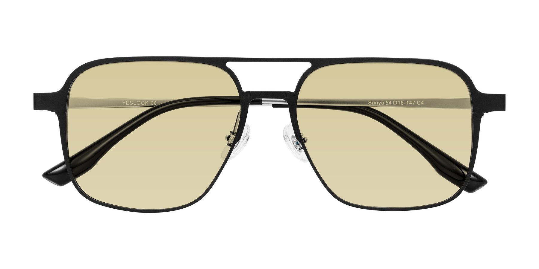 Folded Front of Sanya in Matte Black/Silver with Light Champagne Tinted Lenses
