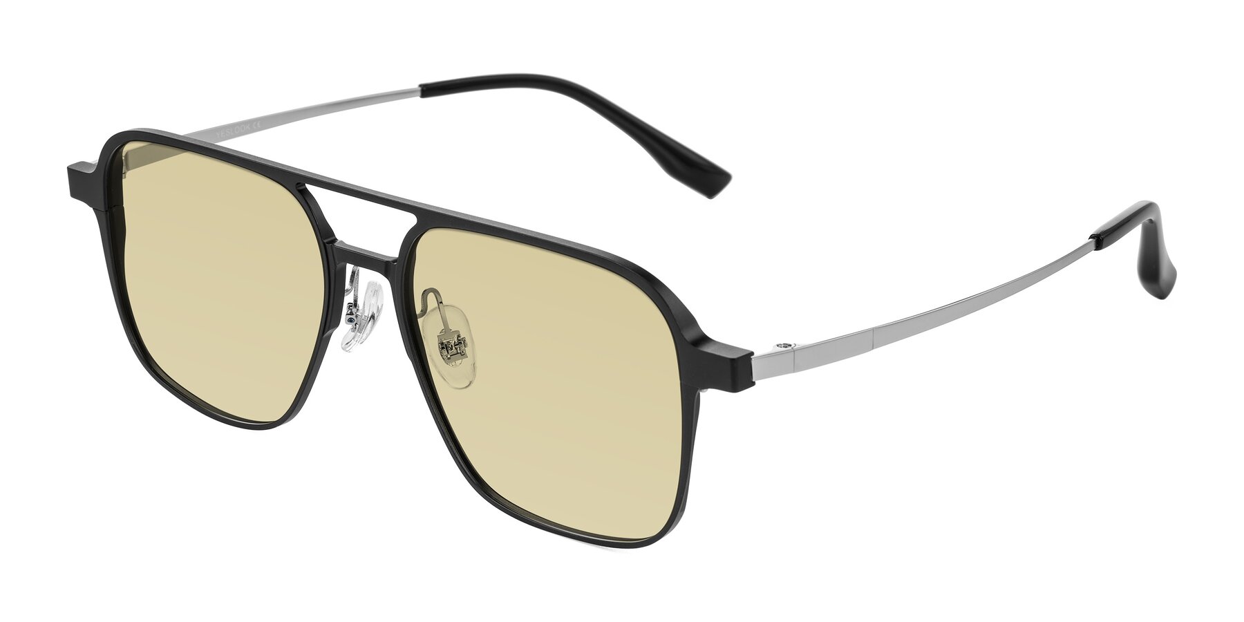 Angle of Sanya in Matte Black/Silver with Light Champagne Tinted Lenses